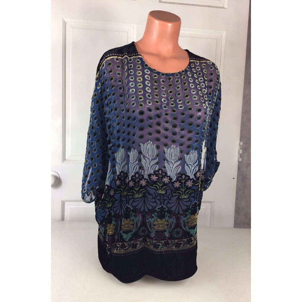 Zara Velvet Blouse Burnout Top Womens Medium